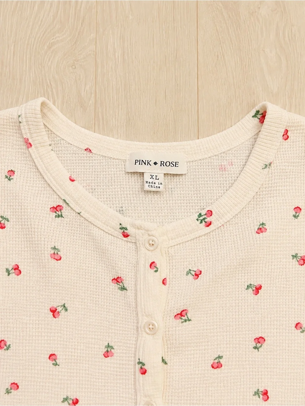 Pink Rose XL Cherry Print Modal Waffle Knit Pajama Set Coquette Y2K